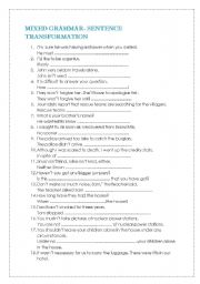 English Worksheet: mixed grammar-sentence transformation