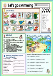 English Worksheet: Lets go swimming