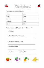 English worksheet: PLURAL NOUNS