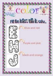 English worksheet: fill the letters with their colors