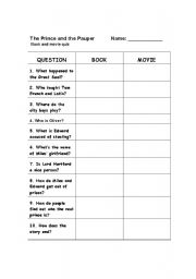 English Worksheet: The Prince and the Pauper - Movie quiz