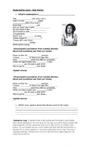 English Worksheet: Redemption song