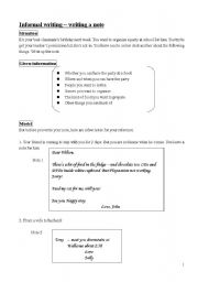 English Worksheet: note writing for junior students