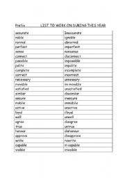 English worksheet: prefixes