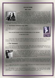 English Worksheet: The Picture of Dorian Gray by Oscar Wilde