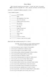English Worksheet: for x since