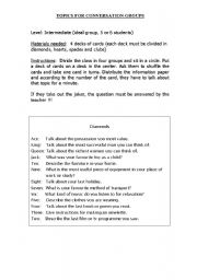 English Worksheet: ONE MINUTE TOPIC CARDS
