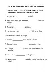 English worksheet: Vocabulary and Grammar Test  Grade 4