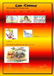 English Worksheet: can cannot