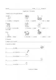 English worksheet:  animals and demonstratives