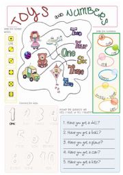 English Worksheet: toys and numbers