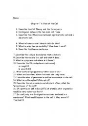 English worksheet: Cell Lecture Guided Questions- Aligned with California State Standards