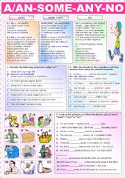 English Worksheet: A/AN-  SOME - ANY-  NO