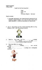 English Worksheet: Prueba he is wearing