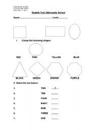 English worksheet: colours and numbers