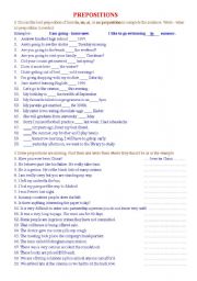 English Worksheet: Prepositions Advanced with Key