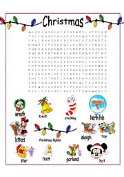 English Worksheet: Chrismas word search 2