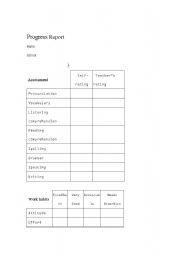 English Worksheet: Progress Report