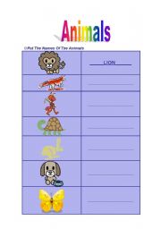 English worksheet: Animals