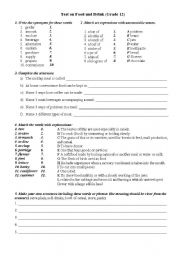English Worksheet: Test on Food and Drink