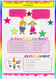 JUNIORS GRAMMAR - IS /ARE THERE?, SHORT ANSWERS.(B)