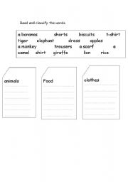 English worksheet: classify the words