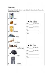 English worksheet: homework worksheet