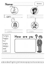 English Worksheet: Emotions/Feelings (simple with I am...
