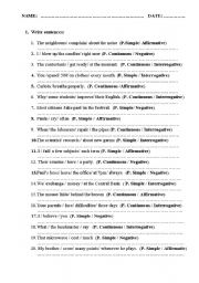 English worksheet: present simple present continuous