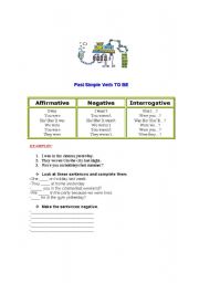 English worksheet: verb to be-past simple tense