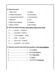 English worksheet: wh- questions