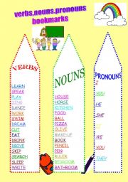 English Worksheet: Verbs,nouns &pronouns bookmarks