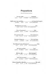 English Worksheet: Preposition Multiple Choice