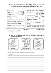 English Worksheet: Animals description