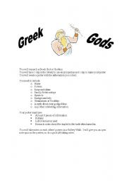 English worksheet: Greek Gods Project