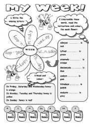 English Worksheet: MY WEEK! - 3 activities to practise days of the week for kids