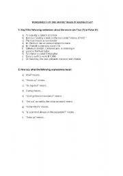 English worksheet: MAID IN MANHATTAN (MO VIE)