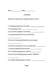 English Worksheet: Contractions