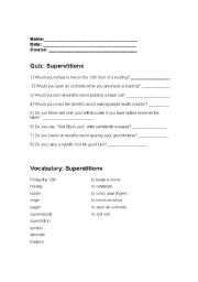 English worksheet: Superstitions