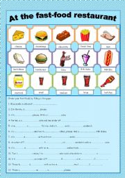 English Worksheet: Fast food - Pictionary & gap-filling