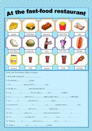 English Worksheet: Fast food - Pictionary & gap-filling