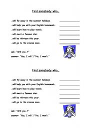 English worksheet: Find somebody who