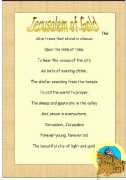 English Worksheet: song:Jerusalem of Gold