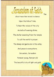 English worksheet: song:Jerusalem of Gold