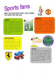 English Worksheet: Sports fans - reading comprehension