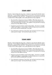 English worksheet: Catcher in the Rye-Dear Abby letter