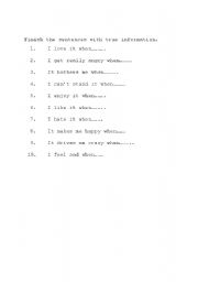 English Worksheet: Clauses with when