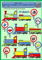 English Worksheet: ALL ABOARD! - MEANS OF TRANSPORT PUZZLE