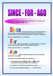English Worksheet: SINCE - FOR - AGO