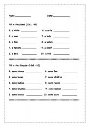 English Worksheet: Singular Plural 